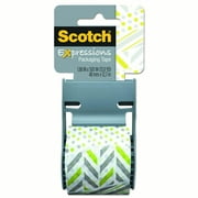Scotch Expressions Packaging Tape, 1.88" x 500", Green/Gray/White Dots & Stripes