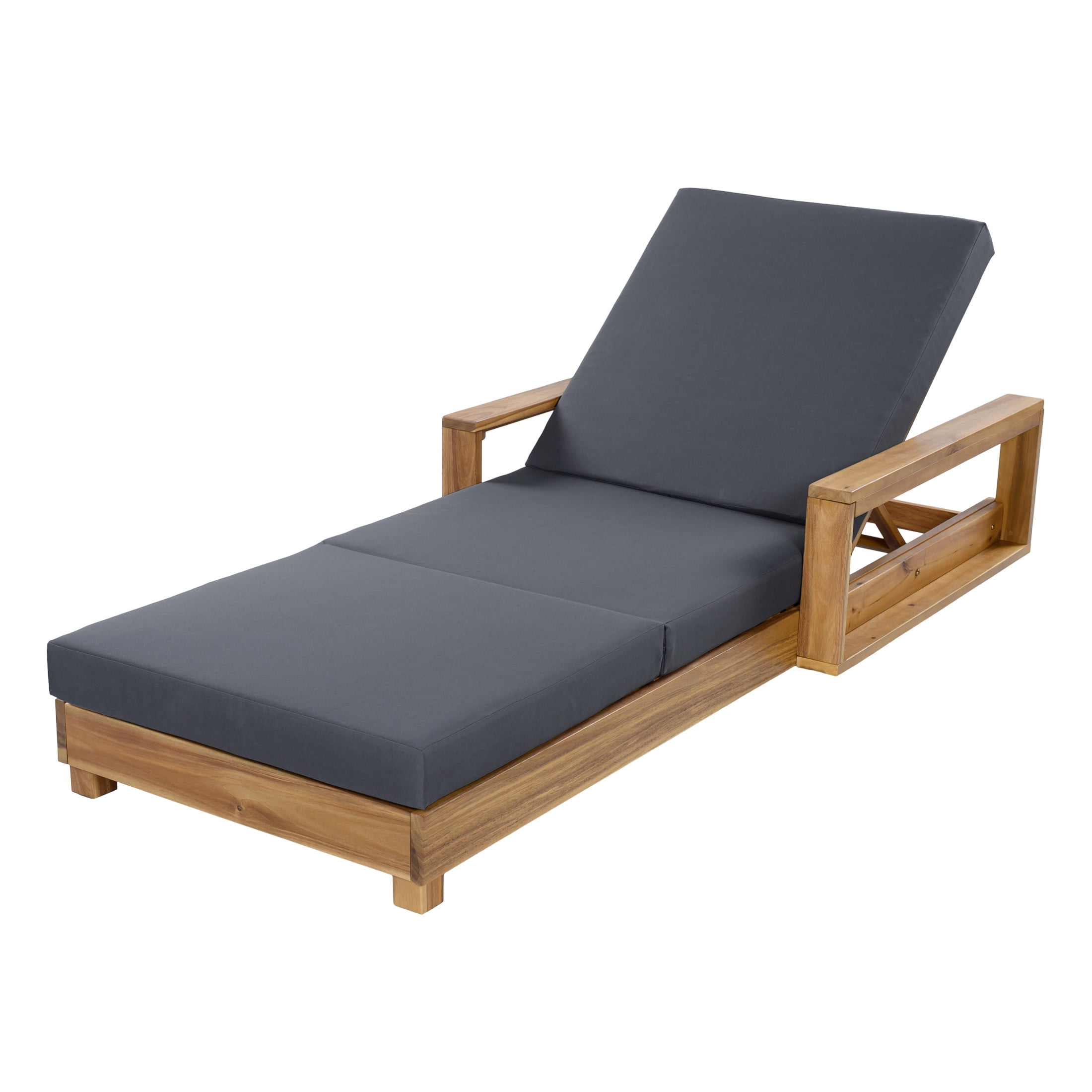 Christopher Knight Home Outdoor Chaise Lounge with 3-Fold Cushion, Adjustable Backrest, Light Natural+Dark Gray