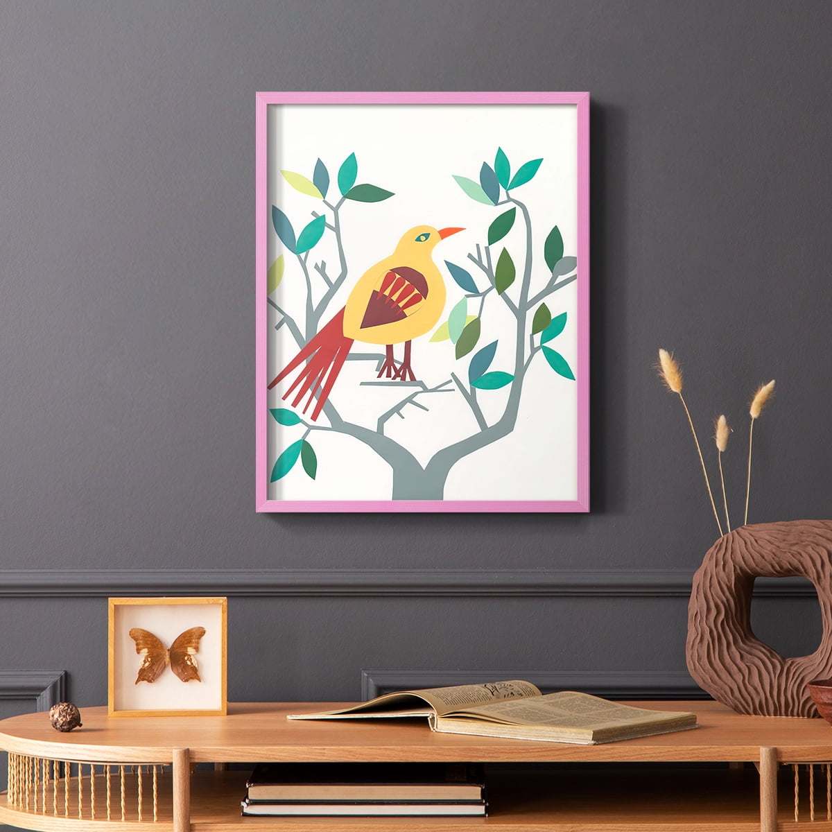 Whitty Bird III Framed Print in Pink Solid Wood 8 x 10 Framed Print