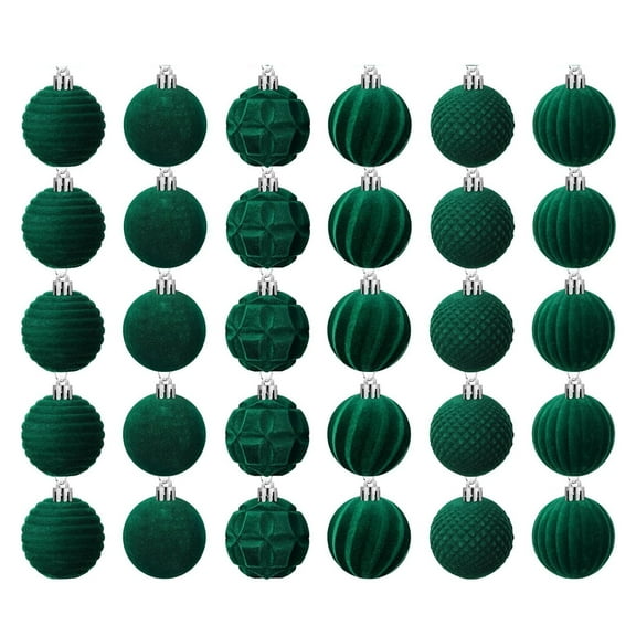 Azrian 30 Pcs Velvet Christmas Ball Ornaments/Green Flocked Christmas Ornaments for Tree Plastic Balls Xmas Decorative Hanging Ornaments Flocked Velvet,Christmas Decorations