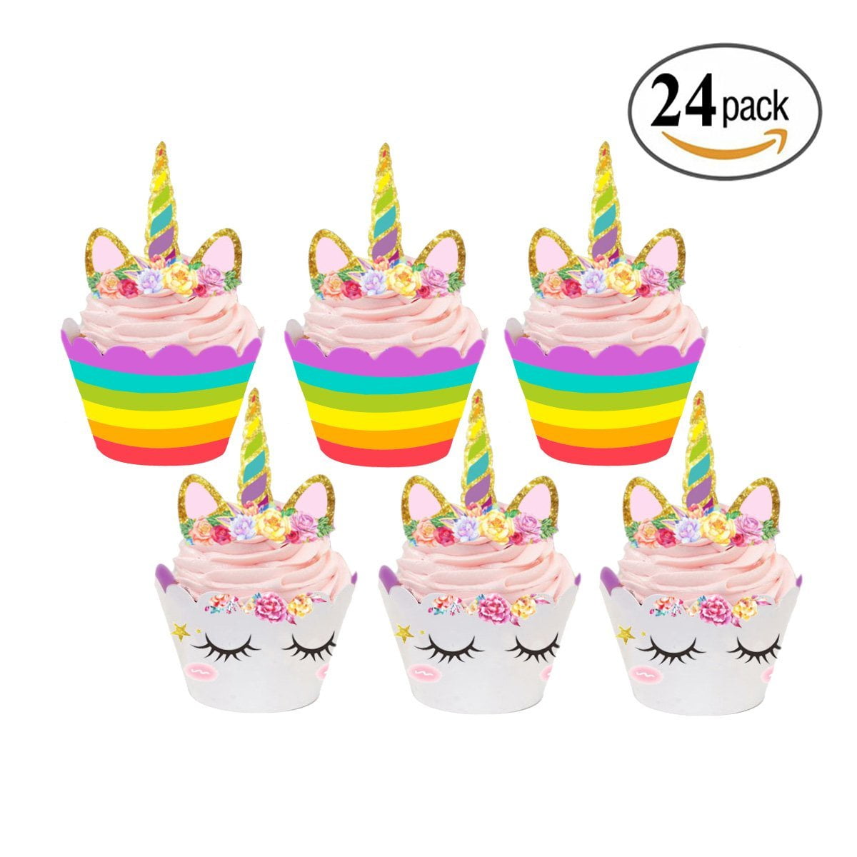 Unicorn Cupcake Toppers and Wrappers Double Sided Kids Party Cake ...