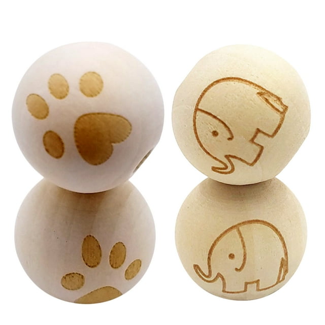 Coofit 40PCS Wood Beads Set Cute Natural Round Wooden Beads Loose Beads for DIY Craft