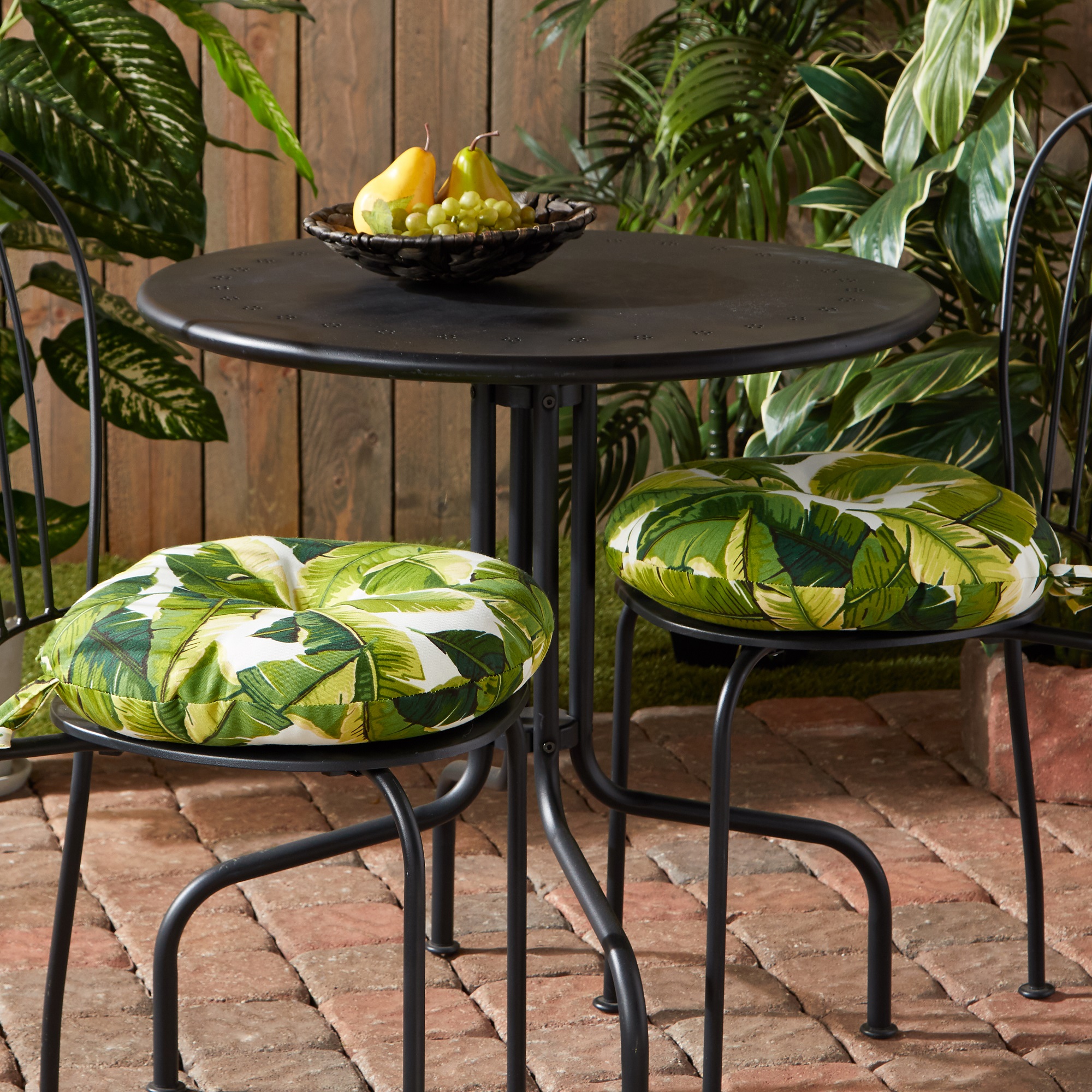 Greendale Home Fashions Palm Leaves White 15 in. Round Outdoor Reversible Bistro Seat Cushion (Set of 2) - image 3 of 7