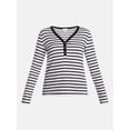 thumbnail image 6 of Scenario Women's and Women's Plus Striped Henley Shirt with Long Sleeves, Sizes XS-4X, 6 of 6