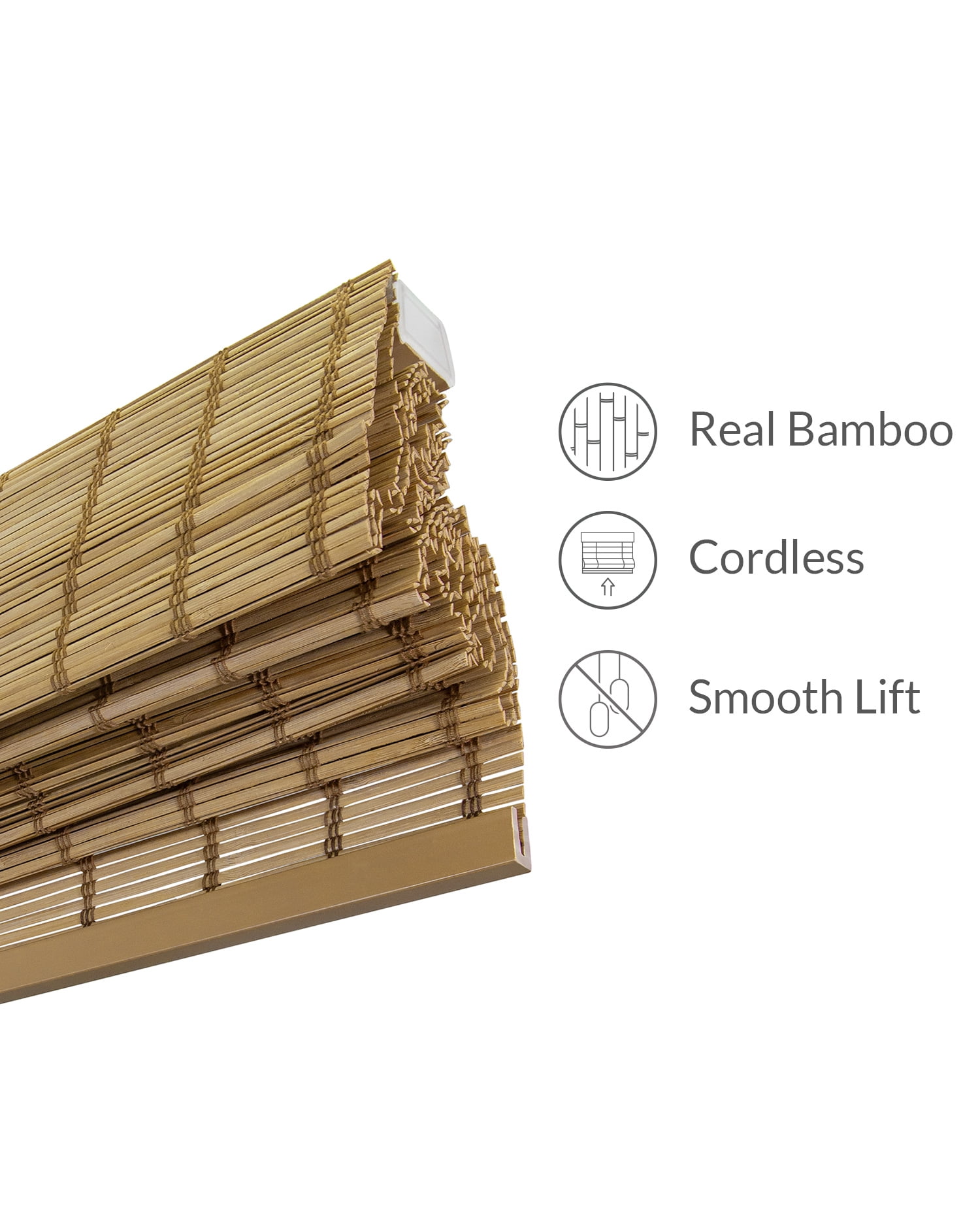 Chicology 23"W x 64"H Deer Cordless Bamboo Roman Shades, Natural Woven Wood, Light Filtering, Safe for Kids & Pets