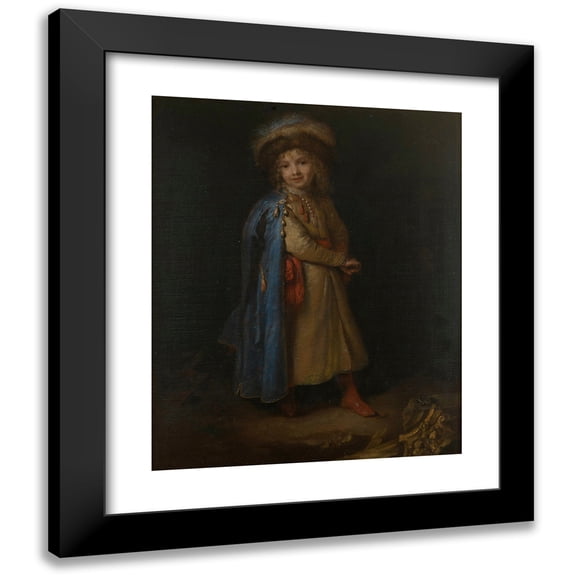 Caspar Netscher 12x14 Black Modern Framed Museum Art Print Titled - Portrait of a Boy in the Polish National Costume (1668-1672)