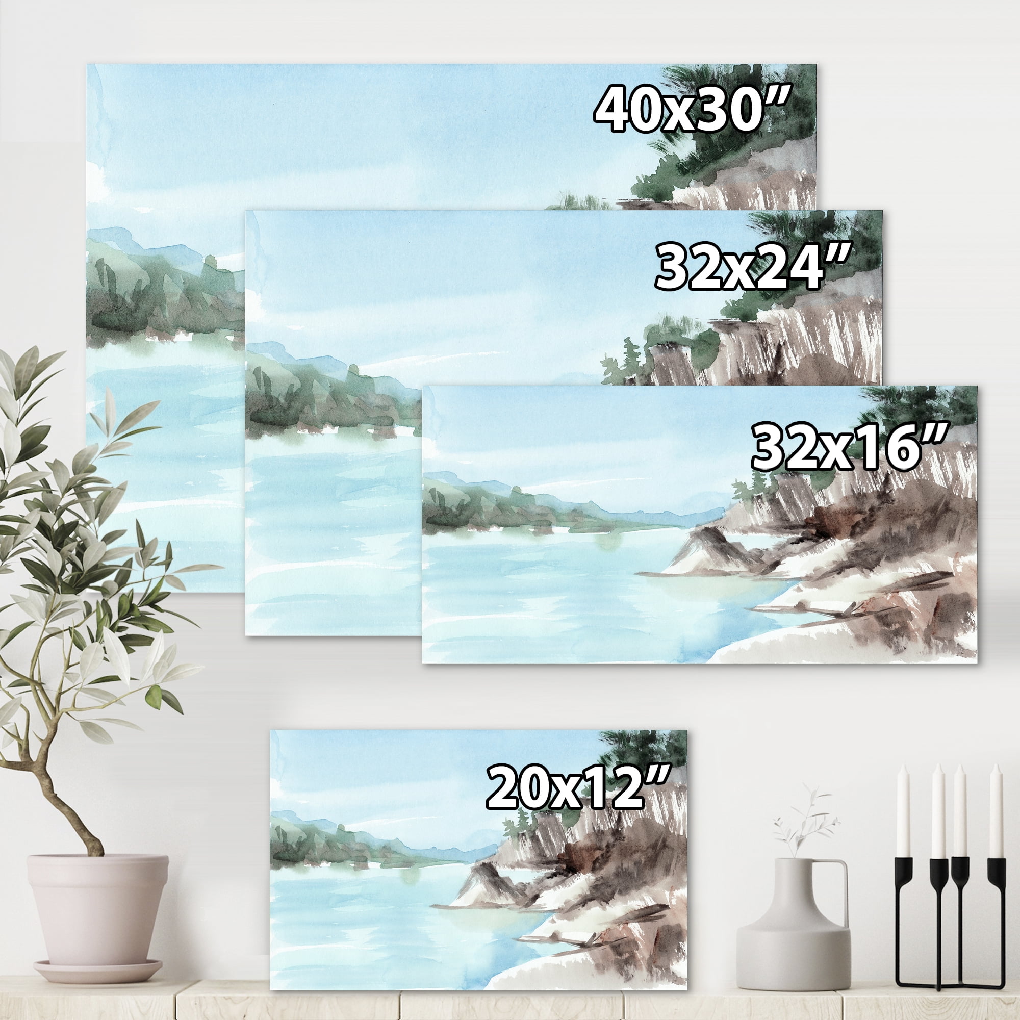 Rocks With The Blue Lake 32 in x 24 in Painting Canvas Art Print, by Designart
