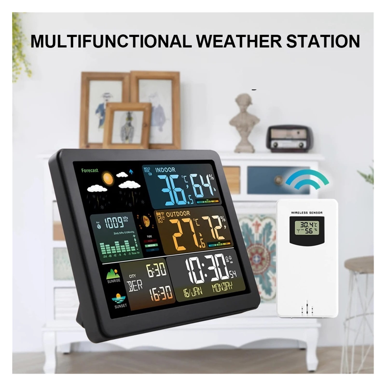 Digital Weather Station Clock Indoor Outdoor Temperature and Humidity Meter Weather Forecast