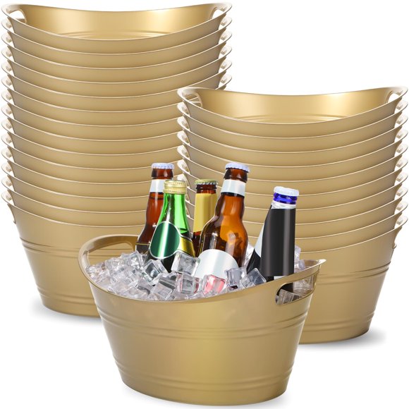 Cubo de hielo ovalado de plástico para almacenamiento Norme 4.5L color dorado, paquete de 24 piezas