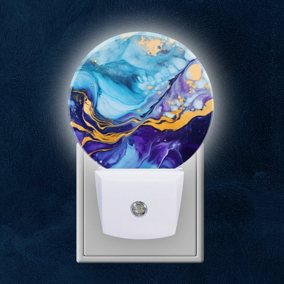 Night Light Plug into Wall,Dusk to Dawn Sensor Auto-On/Off for Bathroom, Hallway,Kids Room-Abstract Fluid Art Painting In Shades Of Purple And Blue