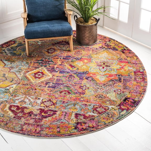 Unique Loom Monterey Collection Area Rug - Aztec (6' 1" Round Multi/Blue)