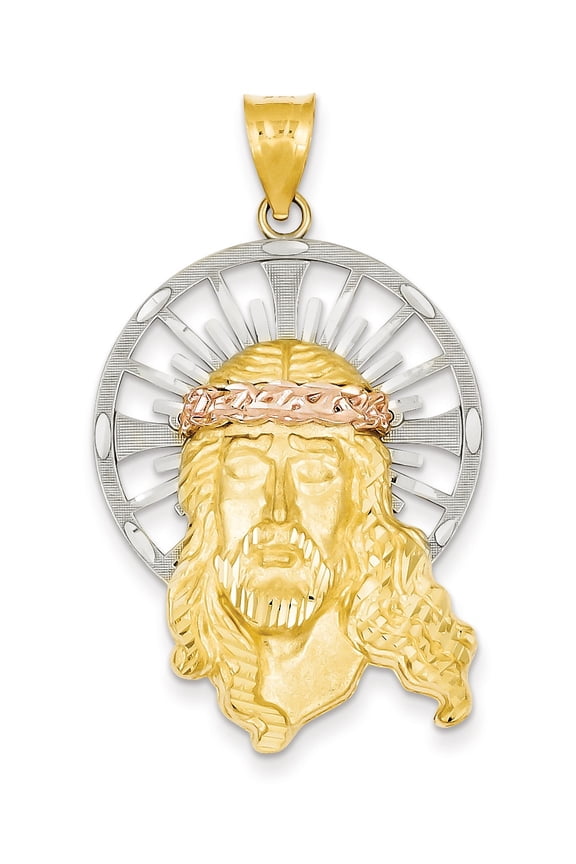 14k Gold Tri Color Jesus Christ Open Back Pendant Charm