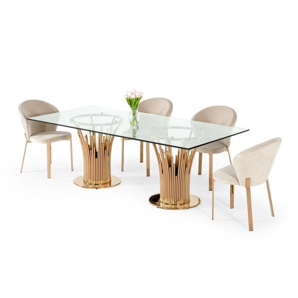 Modrest Paxton 87" Modern Glass & Steel Dining Table in Clear/Rose Gold