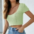 thumbnail image 2 of BLVB Womens Knitted Crop Tops Short Sleeve Square Neck Tees Casual Crochet Hollow out Tie Backless Summer Shirts, 2 of 4
