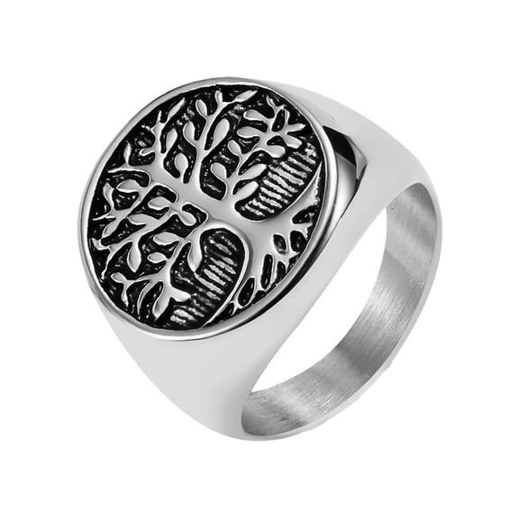 PAURO Tree of Life Rings for Men Black Silver Gold Plated Stainless Steel Religious Vintage Punk Gothic Cool Personalized Statement Faith Jewelry Silver Size 11