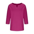 thumbnail image 5 of 3/4 Sleeve Tops for Women Notched V Neck T Shirts Three Quarter Length Shirts Womens Blouses Hot Pink XL, 5 of 6