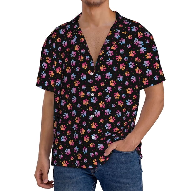 Fotbe Animal Paw 1 Camisa Estampada de Manga Corta para Hombre, Casual de Verano, Estilo Playero, Sin Arrugas-Medium