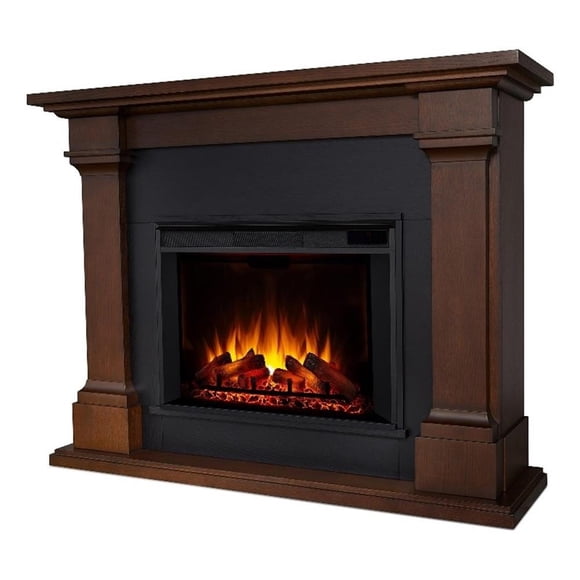 Pemberly Row Traditional Wood Electric Fireplace in Chestnut Oak