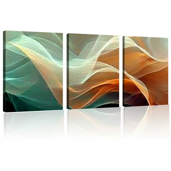 Canvas Wall Art, Modern Bohemian Abstract Canvas Wall Art with Thick Frame-Bright Orange, Green and Beige Geometric Design, Suitable for Living Room, Bedroom 12x16inchx3pcs