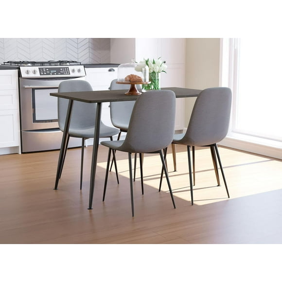 Safdie & Co. Modern Dining Chair, Gray Fabric & Black Metal Legs.