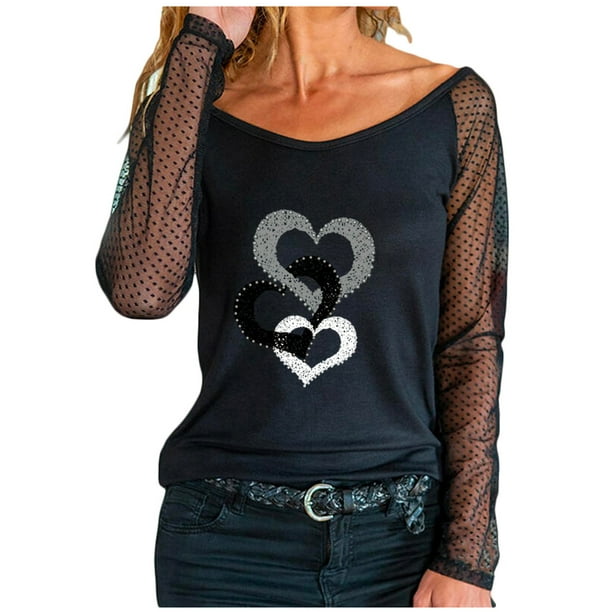 Camiseta de manga larga con cuello redondo y estampado de malla sólida para mujer Pompotops gfhjh16337
