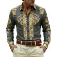 thumbnail image 2 of Western Cowboys Dress Shirts for Men Long Sleeve Button Lapel Top Casual Carnival Theme Classic Comfortable Mens Shirt Grey XXXL, 2 of 4