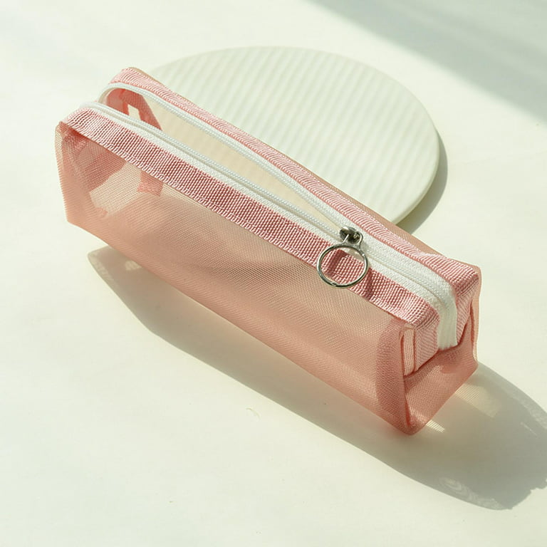ECHSRT Mesh Pencil Case Clear Pencil Pouch Zipper Pouch for Adults Pink