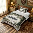 thumbnail image 3 of meiyoeat Vintage Lake Cabin Boat Landscape Twin Comforter Sets for Men Women, Pine Forest Wildlife Bedding Set, Green Brown, Grey Reversible, 2pcs, 1 Comforter and 1 Pillowcase, 3 of 6