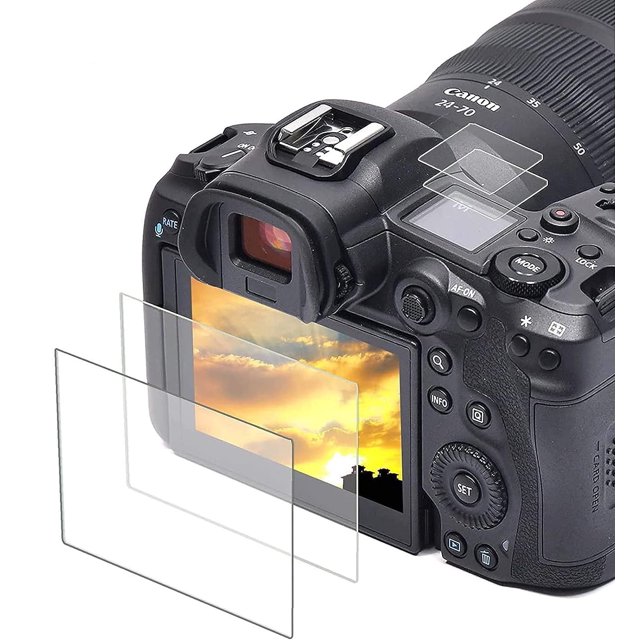 Protector de pantalla PCTC para EOS R5 Top aplicable para cámara sin espejo de fotograma completo Canon R5 / R5 C (paquete de 2 + 2) Cubierta de pantalla de vidrio templado de dureza 9H de 0,3 mm