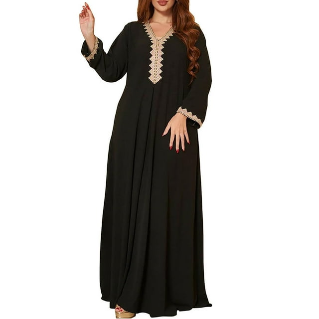 Kyusrd Robe Tunique d'Automne pour Femmes Robe Maxi Robe d'Automne et d'Hiver pour Femmes Mode Musulmane en Dentelle Robe de Style Ethnique