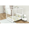 thumbnail image 4 of EUROCO Wood Queen Size Canopy Platform Bed with Headboard for Adults Bedroom, White, 4 of 10