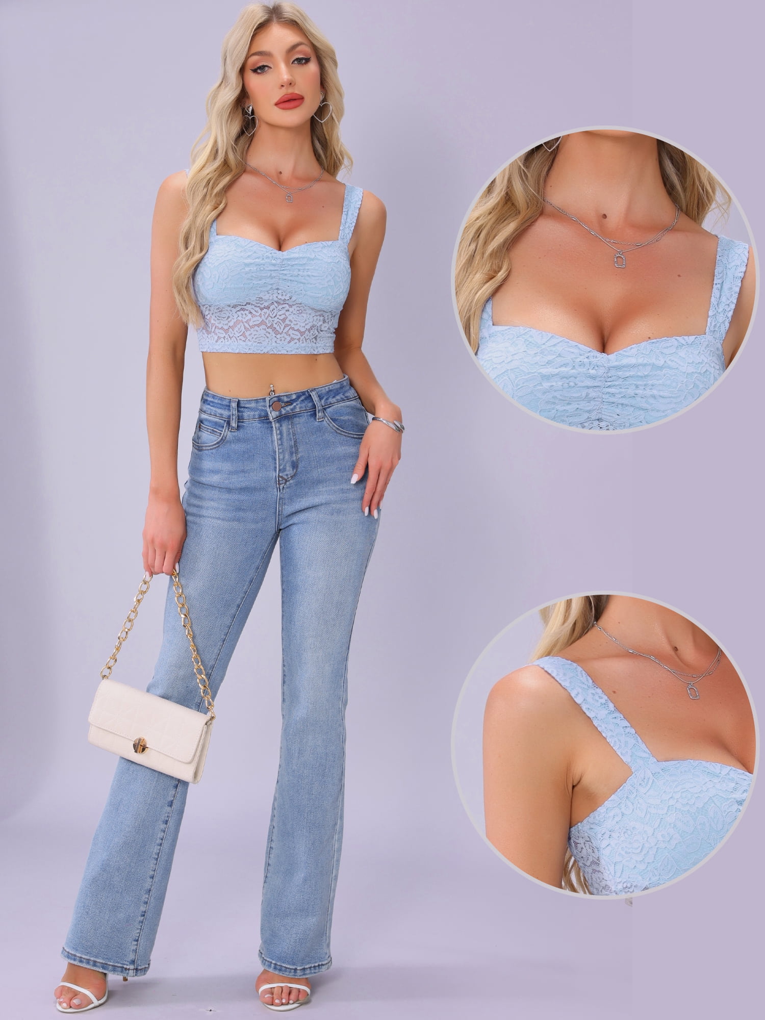 DARING DIVA Women Summer Sleeveless Trendy Y2K Going Out Cropped Tank L Blue