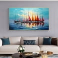 thumbnail image 4 of Large Seascape Handmade Oil Painting on Canvas Abstract Ocean and Sailboats Canvas Art Modern Sunshine and Clouds Painting Wall Art for Living Room Unframed, 4 of 9