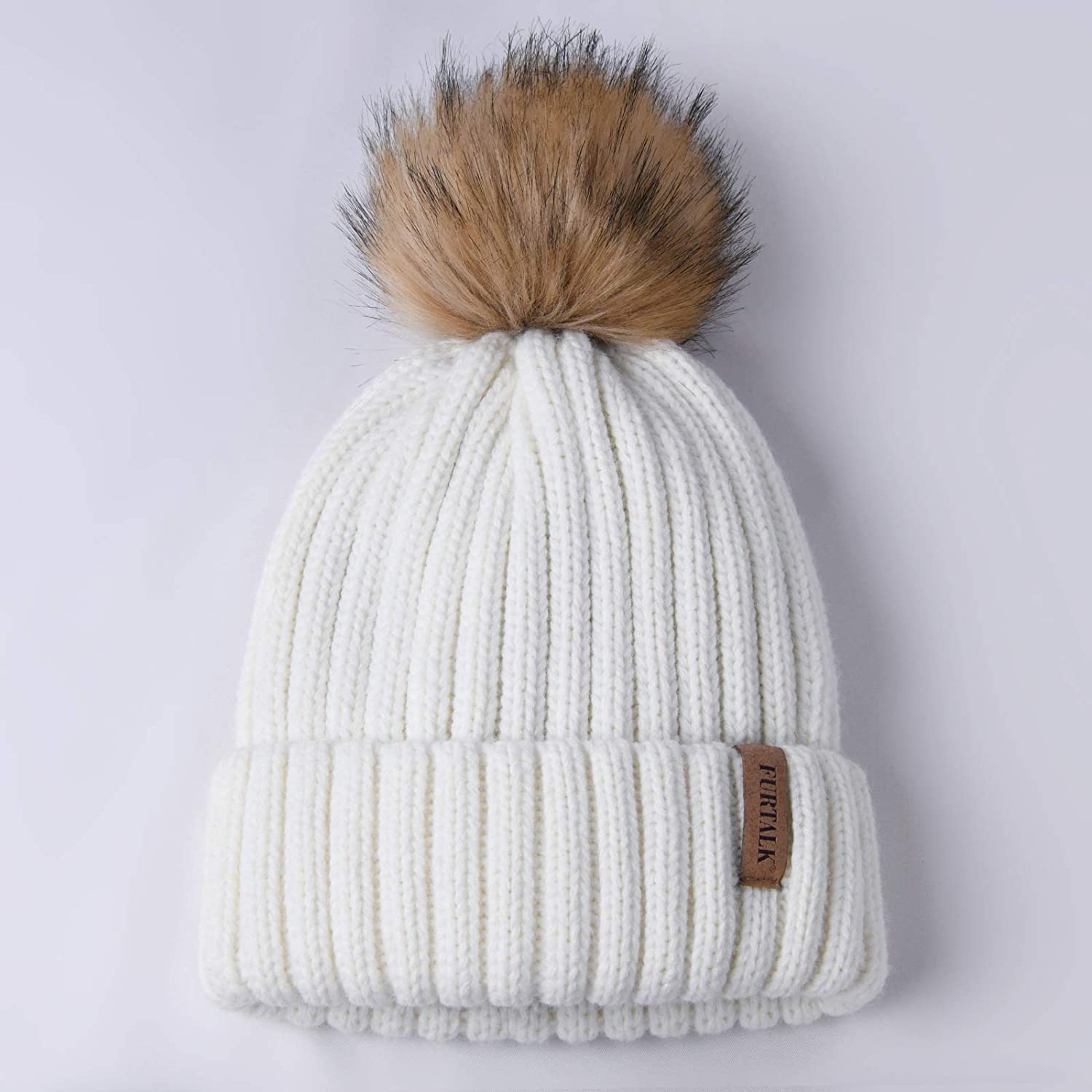 FURTALK Womens Winter Knitted Beanie Hat with Faux Fur Pom  display picture 1
