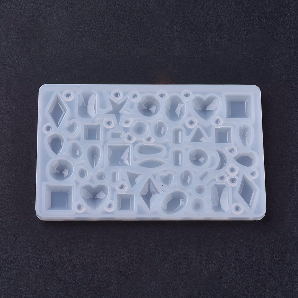 Silicone Cabochon Molds Resin Casting Molds For UV Resin Epoxy Resin Jewelry Making Mixed Geometric Shape White 66x106x6mm Inner size: 3~15mm 10pc
