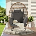 thumbnail image 2 of Oversized Wicker Egg Chair with Cushion, 600lbs Capacity Rattan Hanging Chair for Indoor and Outdoor, All-Weather Egg-Shaped Swing Chair for Porch, Balcony, Backyard, Dark Gray, 2 of 7