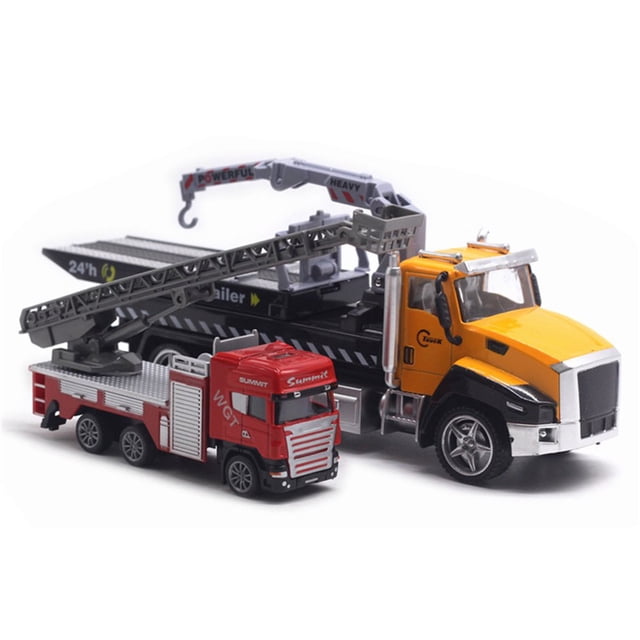 2Pcs Diecast Rescue Vehicle Fire Truck Pull Back Light Music Model Kids Toy
