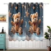 Teddy Bear Stars Starry Sky Blackout Curtain Panels 63x55in Drapes Privacy Assured for Living room Bedroom Bathroom 2 panels set