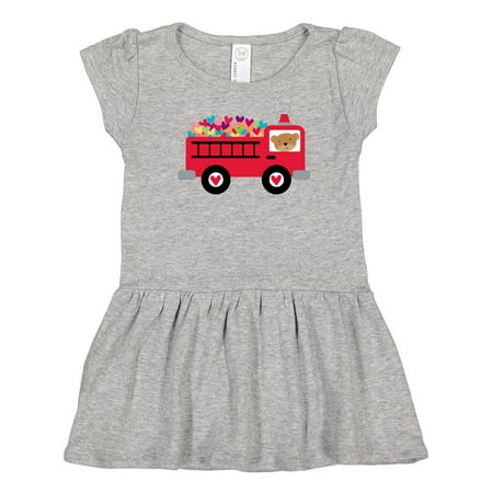 

Inktastic Valentine Fire Truck Heart Bear Gift Toddler Girl Dress