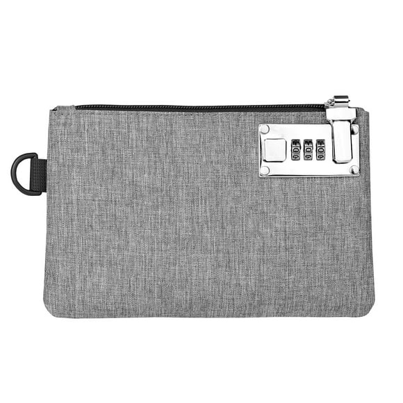 Money bag with lock, men's and women's lock accessory bag, bank bag, cash bag with lock, and zipper credit card and valuable item storage bag with lock (gray)