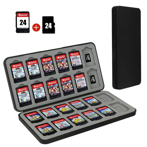 Skycase Switch Game Case for Nintendo Switch with Mirco SD Cards Holder, Portable Switch Game Card Case with 24 Game Card Slots & 24 Micro SD Card Slots, Hard Shell, Soft Silicone Lining (Black)