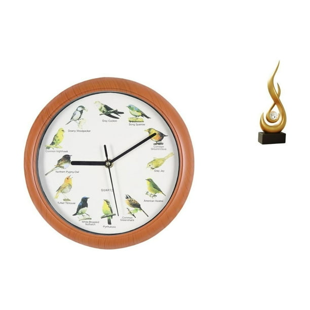 Reloj de pared,Reloj de pared con pájaro cantor Relojes de pared con pájaros,Relojes de pájaros con sonido Reloj decorativo que canta,Escultura abstracta de fuego,Estatua de arte abstracto