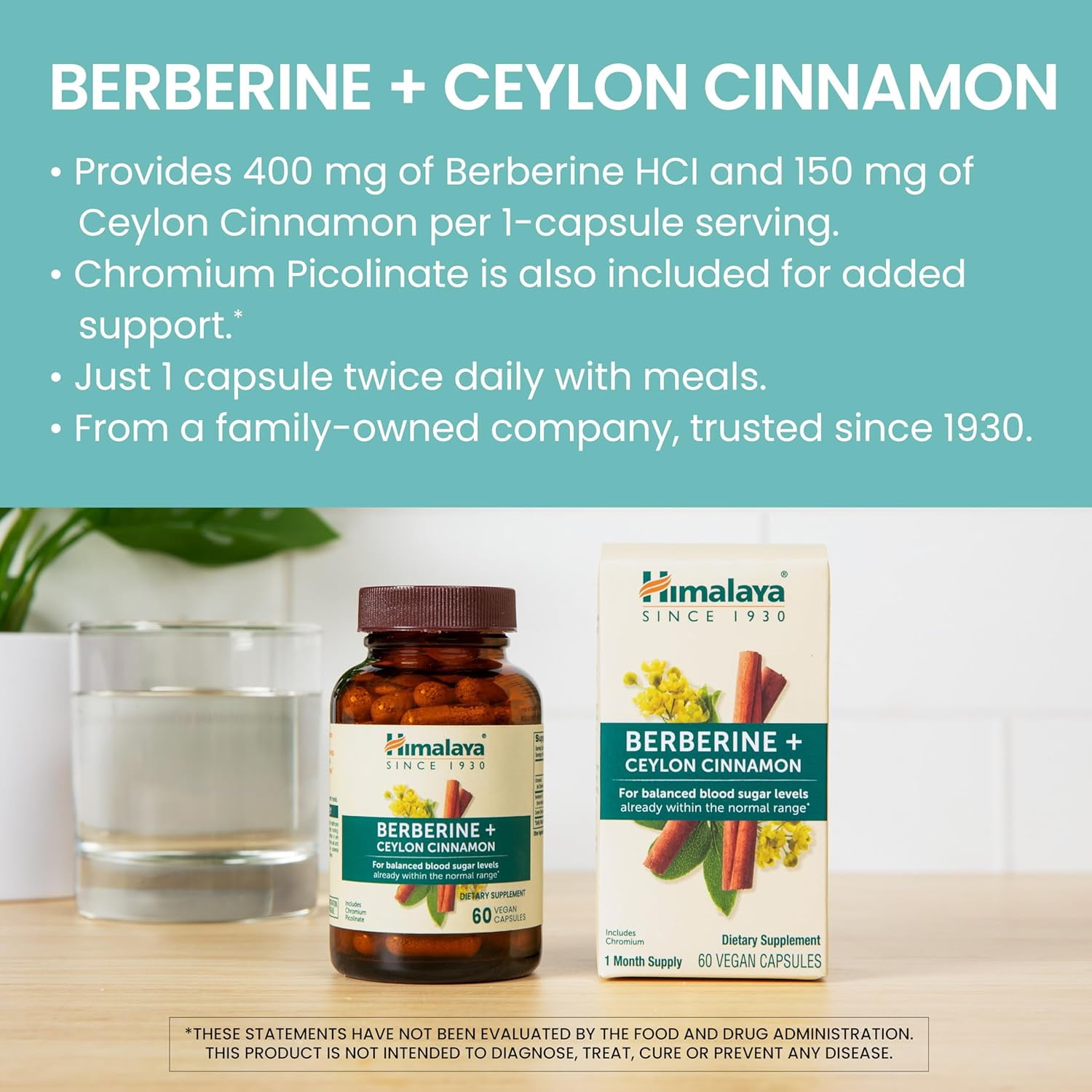 Himalaya Berberine with Ceylon Cinnamon - Herbal Supplement for Supporting Normal Metabolism, Immune, and Digestive Health - Vegan, Gluten Free, 60 Vegetarian Capsules
