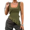thumbnail image 2 of Women'S Y2K Going Out Crop Top Summer Sleeveless Asymmetrical Mesh Tank Top Fitted Party Tops Army Green XL, 2 of 7