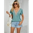 thumbnail image 3 of jinghuiyue Womens Tops Short Sleeve Causal Summer Lace V Neck Solid Color T Shirts Petal Sleeve Trendy Dressy Blouses S, 3 of 7