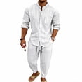 thumbnail image 4 of VBTAPA Men 2 Piece Outfits Long Sleeve Casual Button Down Shirt and Pants Sets Summer Beach Vacation Matching Set White XXL, 4 of 8