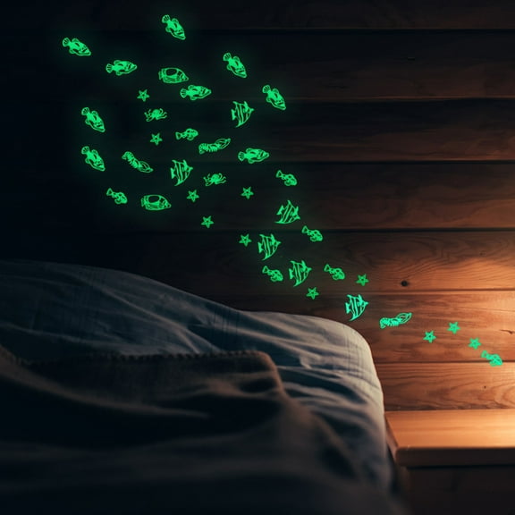 Luxshiny 4Sets Fluorescent Wall Decals Green Glowing Tropical Fish for Bedroom Living Room Decor