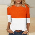 thumbnail image 2 of Ahdbtas Womens Tops 3/4 Sleeve Crewneck Color Block Shirts Casual Print Trendy Tops Three Quarter Length T Shirt Summer Pullover, 2 of 4