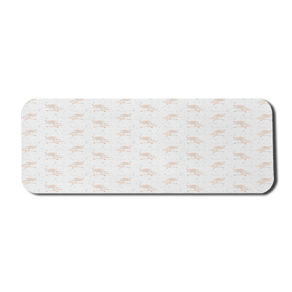 Christmas Computer Mouse Pad, Winter Theme Smiling Fox Wearing Scarf Snowy Hills and Trees, Rectangle Non-Slip Rubber Mousepad Large, 31" x 12", White Champagne and Pale Blue, by Ambesonne