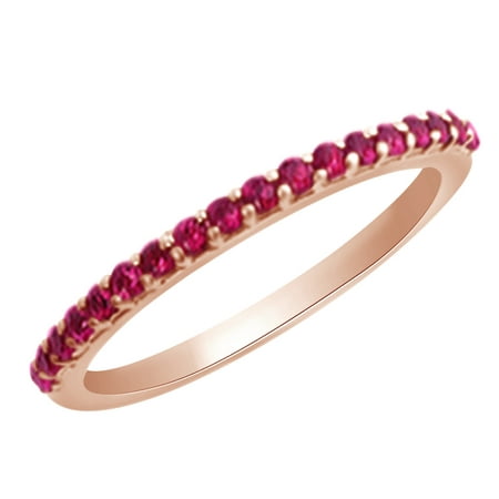Pink Rose Gold Ruby (0.3 cttw) Round Cut Simulated Pink Ruby Wedding Engagement Band Ring In 14k Rose Gold With Ring Size 4 ()